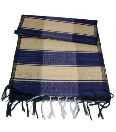 Chemin de Table en soie et Raphia Bleu