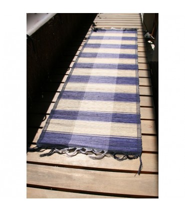 Chemin de Table en soie et Raphia Bleu