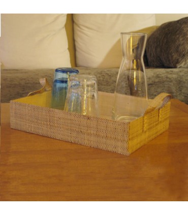 Plateau de service en raphia naturel et brun