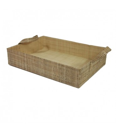 Plateau de service en raphia naturel et brun