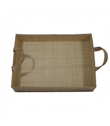 Plateau en raphia naturel et brun