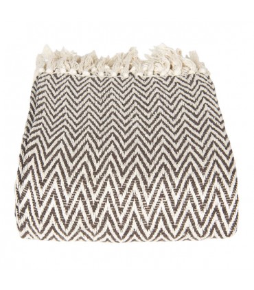 Plaid jacquard en coton brun et écru