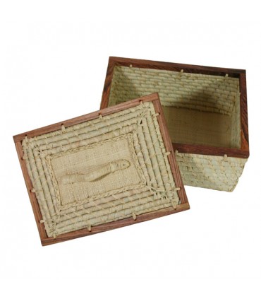 Panier de rangement en raphia et bois