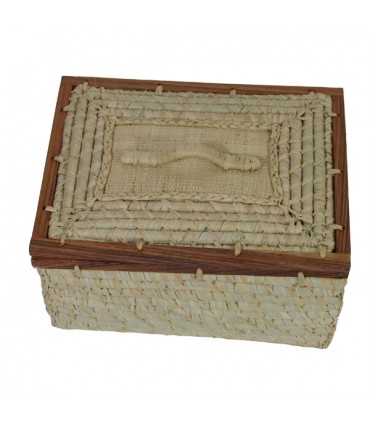 Panier de rangement en raphia et bois