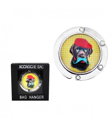 Accroche-Sac chien rigolo Chien à moustaches bleues
