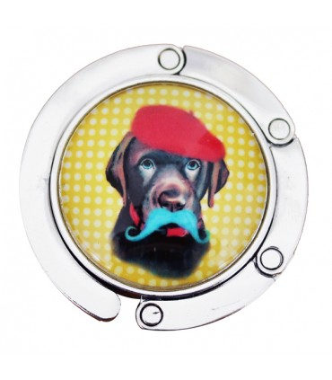 Accroche-Sac chien rigolo Chien à moustaches roses