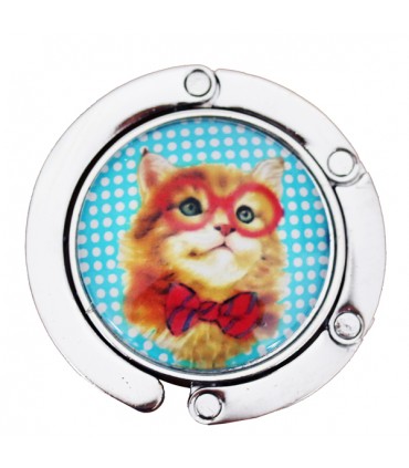 Accroche-Sac Chat à Lunettes bleu