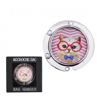 Accroche-Sac Chat à Lunettes bleu