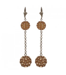 Boucles d'oreilles boules strass sur chaîne argentée