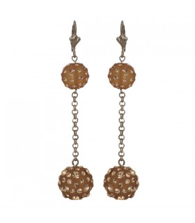 Boucles d'oreilles boules strass sur chaîne argentée