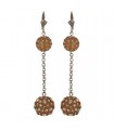 Boucles d'oreilles boules strass sur chaîne argentée