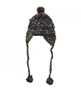 Bonnet pompon femme noir chiné