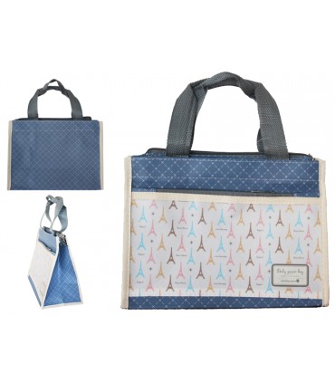 Petit sac à main zippé Tour Eiffel Bleu-Gris