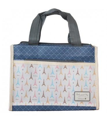 Petit sac à main zippé Tour Eiffel Bleu-Gris