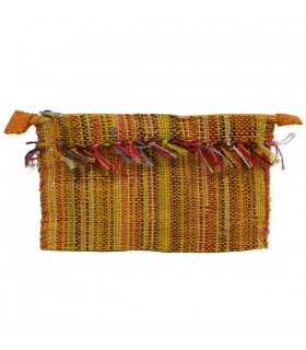 Trousse en raphia zippée multicolore Jaune