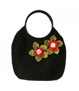 Sac à main en crochet noir fleur rouge