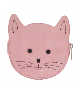 Porte-Monnaie en cuir chat rose