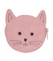 Porte-monnaie en cuir chat rose