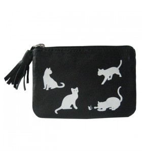 Porte-Monnaie en cuir chats et souris noir