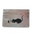Porte-cartes en cuir chat et souris argenté