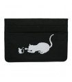 Porte-cartes en cuir chat et souris noir