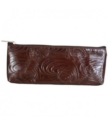 Trousse en cuir plate Conque Brun