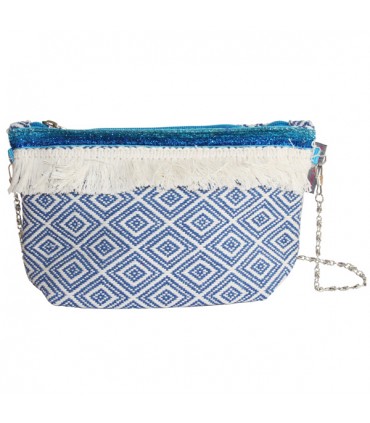 Pochette Jacquard avec chaînette Bleu