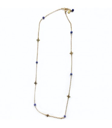 Collier long plaqué or croix améthyste