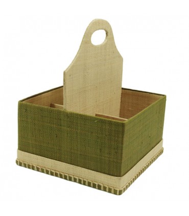 Pot à crayons organiseur en raphia kaki