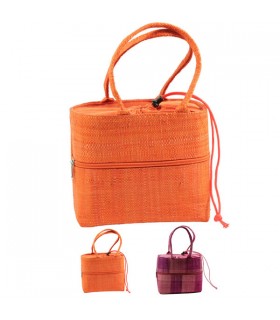 Panier poche zippée en raphia Orange