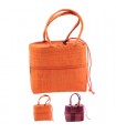 Panier poche zippée en raphia Orange