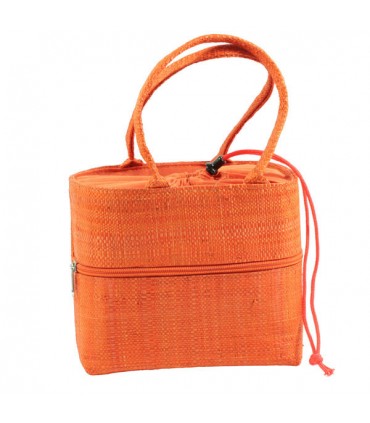 Panier poche zippée en raphia Orange