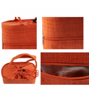 Panier poche zippée en raphia Orange
