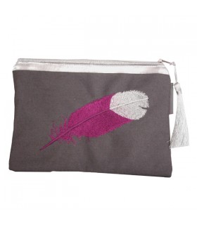 Pochette plume brodée Plume fuchsia