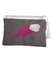 Pochette plume brodée fuchsia