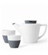 Set théière en porcelaine blanche et 2 tasses