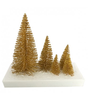 Forêt de 5 sapins de Noël décoratifs dorés