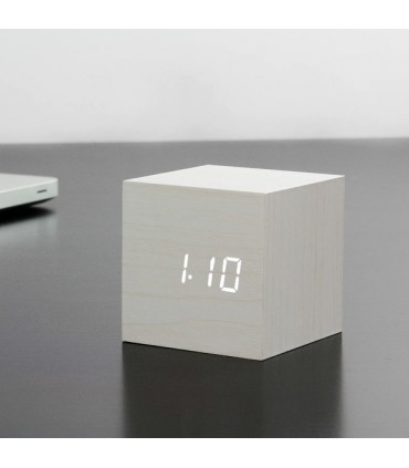 Réveil cube en bois blanc
