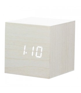 Réveil cube en bois blanc