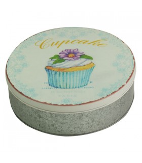 Boîte métal ronde cupcake bleue 1