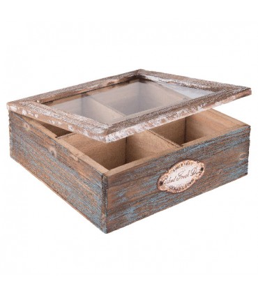 Boîte à thé compartimenté Cérusée Bleue 2