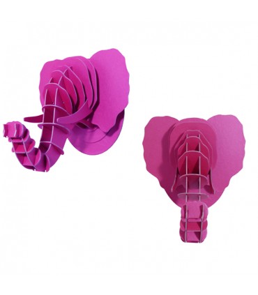Mini Trophée en Carton Éléphant Fuchsia