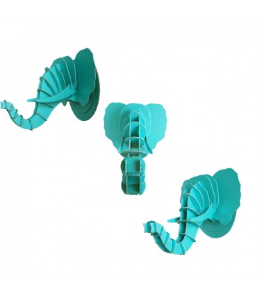 Mini Trophée en Carton Éléphant Turquoise