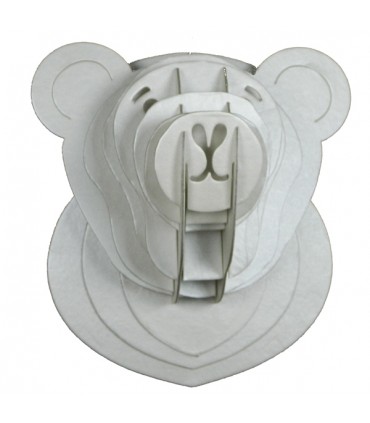 Mini Trophée Ourson en Carton Nature Blanc Crème